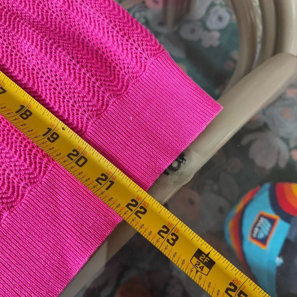 J Crew Scalloped Cuff Pointelle Mock Neck Sweater sz S Hot Pink Preppy Feminine